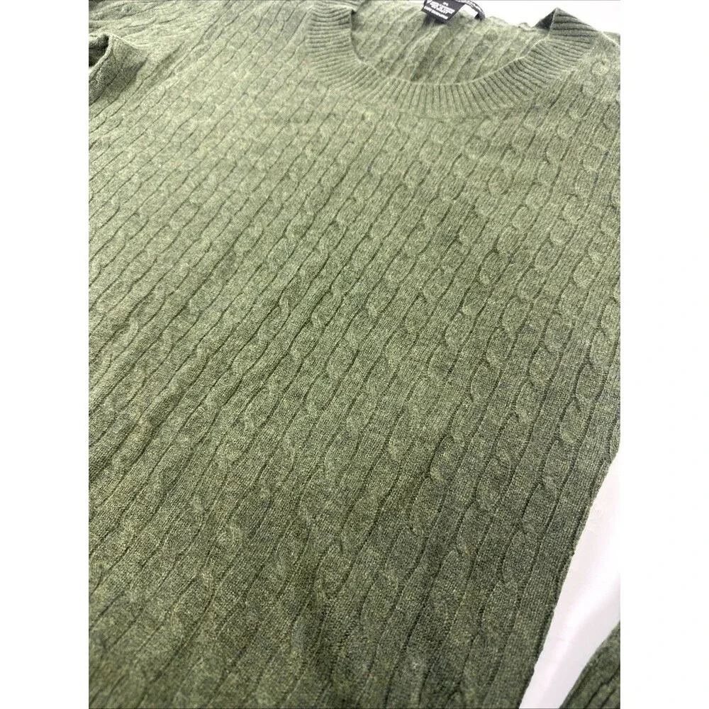Marina‎ Luna 2-Ply Cashmere Sweater Green Pullover Fitted Cable Knit Womens XL